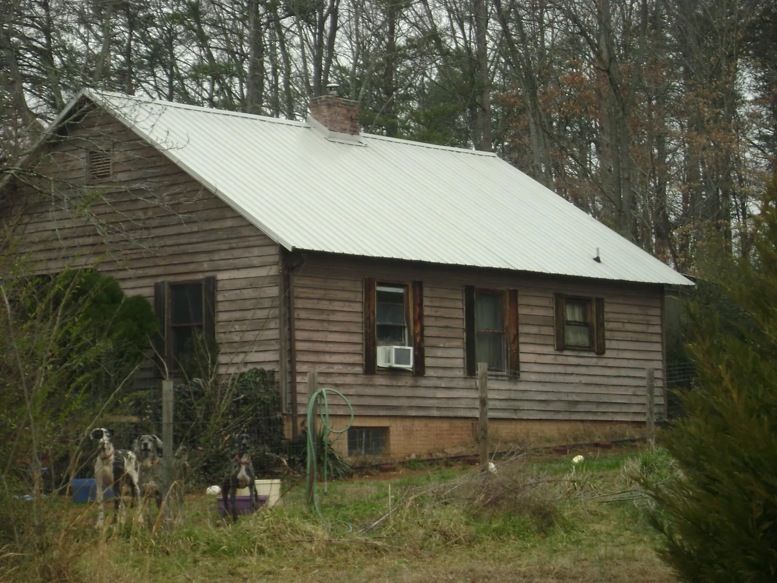 White metal roof on an old wood sided farmhouse, from a Metal Roof Installation job in Buffalo Mills